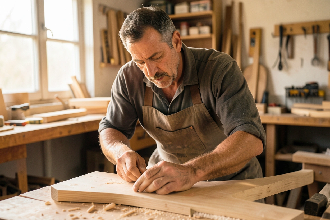 Artisan menuisier dans son atelier
